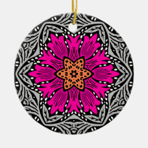 Décoration En Céramique Fleurs géométriques - Fuchsia rose et gris