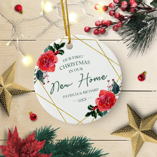 Décoration En Céramique Fleurs rouges Notre premier Noël dans notre nouvel