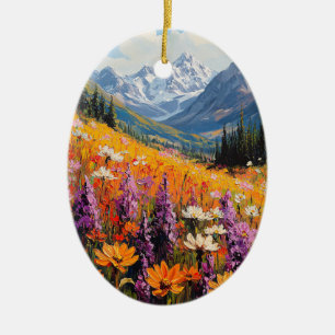 Décoration En Céramique Fleurs sauvages panoramiques et montagnes Beaux-ar