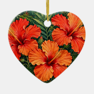 Décoration En Céramique Fleurs tropicales de jungle orange hibiscus luxuri
