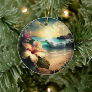 Décoration En Céramique Fleurs tropicales hawaïennes à l'ornement de la pl