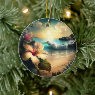 Décoration En Céramique Fleurs tropicales hawaïennes à l'ornement de la pl