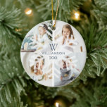 Décoration En Céramique Flocon de neige de Noël moderne Monogramme Quatre<br><div class="desc">Célébrez la saison des fêtes magiques et festives avec nos ornements photo de vacances personnalisés. Notre design moderne et élégant de vacances dispose d'un design moderne et minimaliste de quatre photos de vacances avec un design moderne blanc semi-transparent de flocon de neige placé au centre de la mise en page...</div>