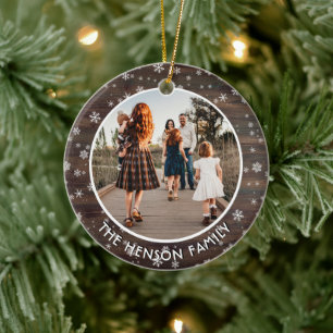 Décoration En Céramique Flocon de neige en bois rustique Photo de famille