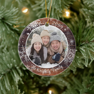 Décoration En Céramique Flocon de neige en bois rustique Photo personnalis