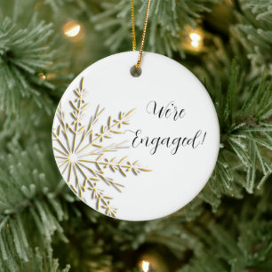 Décoration En Céramique Flocon de neige Gold Winter sur Fiançailles blanc