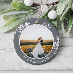 Décoration En Céramique Flocon de neige gris pour jeunes mariés 1er Noël