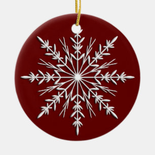 Décoration En Céramique Flocon de neige sur le rouge daté