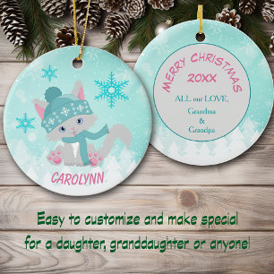 Décoration En Céramique Flocon de neige turquoise d'hiver Kitten Kid