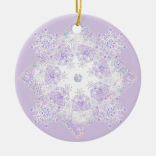 Décoration En Céramique flocon de neige violet clair et coeur étincelant