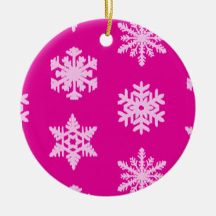 Décoration En Céramique Flocons de neige Ikat - Fuchsia et rose givré