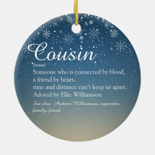 Décoration En Céramique Flocons de Noël Cousin Définition Script  (Dos)