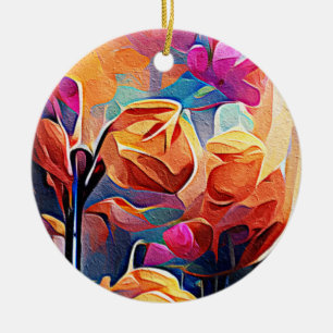 Décoration En Céramique Floral Abstract Art Orange Red Blue Flowers