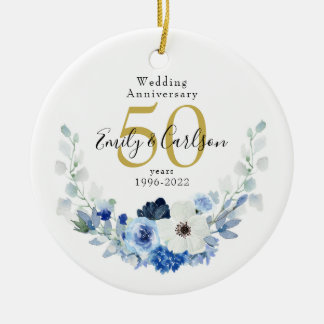 Décoration En Céramique Floral bleu et blanc personnalisé 50 ans