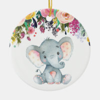 Floral Girl Elephant Baby shower rose et gris