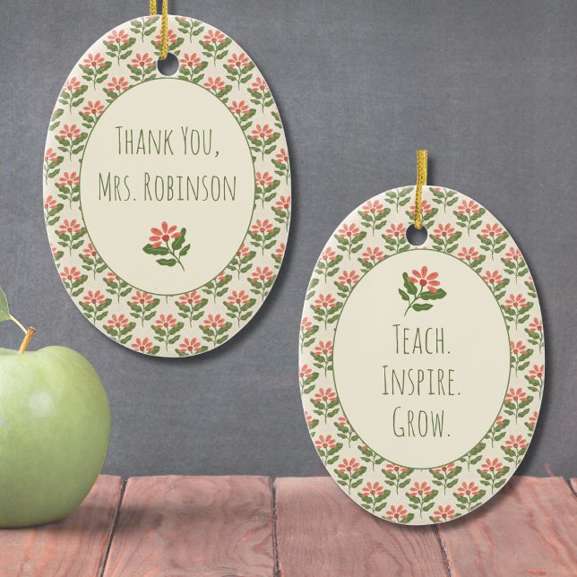 Décoration En Céramique Floral Teacher Appreciation Ornament | Custom Name (Teacher Gift - Personalized Ornament for Classroom)