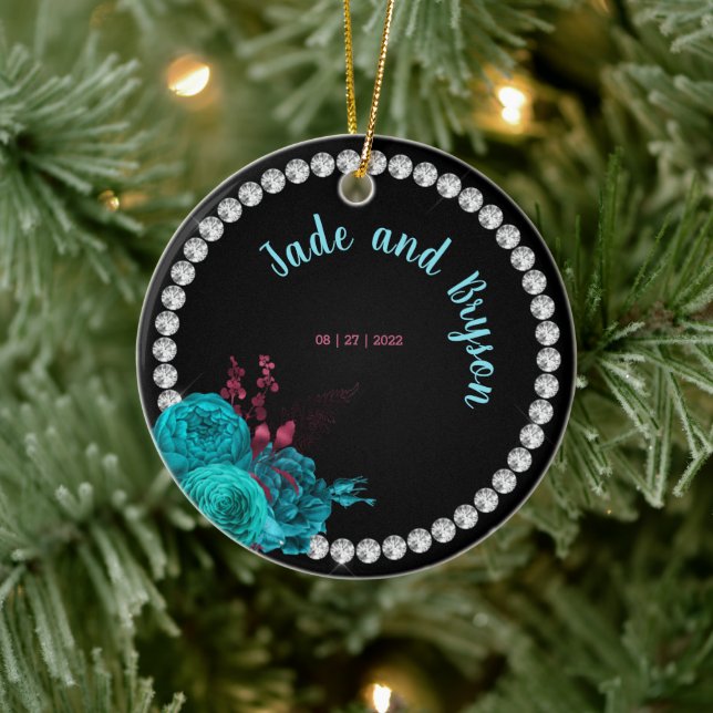 Décoration En Céramique Flore Turquoise et Mauve Elegant Rhinestone (Arbre)