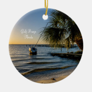 Décoration En Céramique Florida Leaning Palm Tree Sunset Ornament
