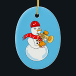 Décoration En Céramique Flugelhorn Snowman<br><div class="desc">Un joueur de flûtiste de snowman portant un foulard de note de musique est un drôle de design de cadeau de corne pour les musiciens, les professeurs de musique et les étudiants en concert et groupe de marche.</div>
