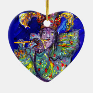 Décoration En Céramique FLUTISTE EN BLEU / Soirée Carnaval vénitien