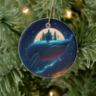Décoration En Céramique Flying Humpback Baleine Lune Mer Lumière Forêts St