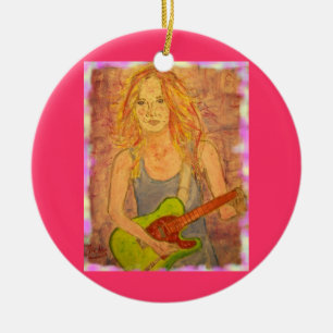 Décoration En Céramique folk rock girl jouant' arêtes de couleur électriqu