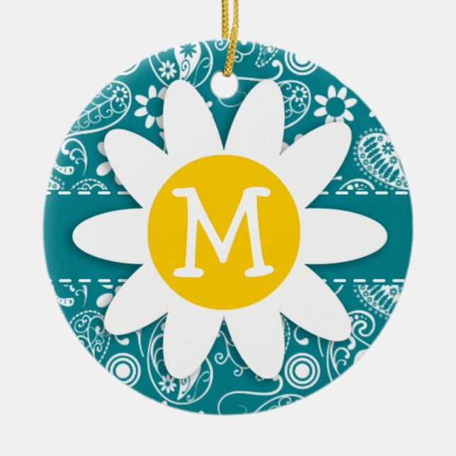 Décoration En Céramique Foncé Turquoise Paisley ; Faisée (Devant)