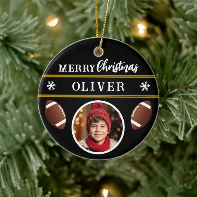 Décoration En Céramique Football Ball Custom Name Merry Christmas Photo (Arbre)