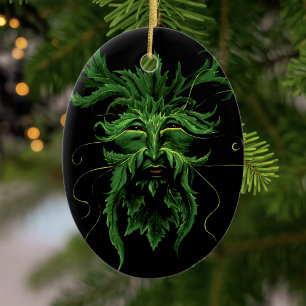 Décoration En Céramique Forêt mystique de l'esprit Greenman Feuille Visage