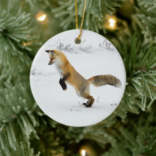 Décoration En Céramique Fox Leaping Snow Photo