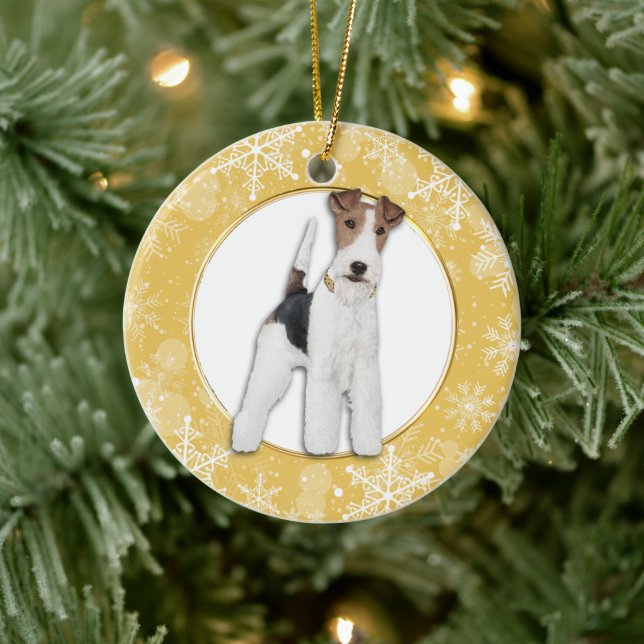 Décoration En Céramique Fox Terrier Dog Gold Snowflake Border (Arbre)