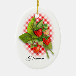 Décoration En Céramique Fraises sur le guingan, "je t'aime baie beaucoup "