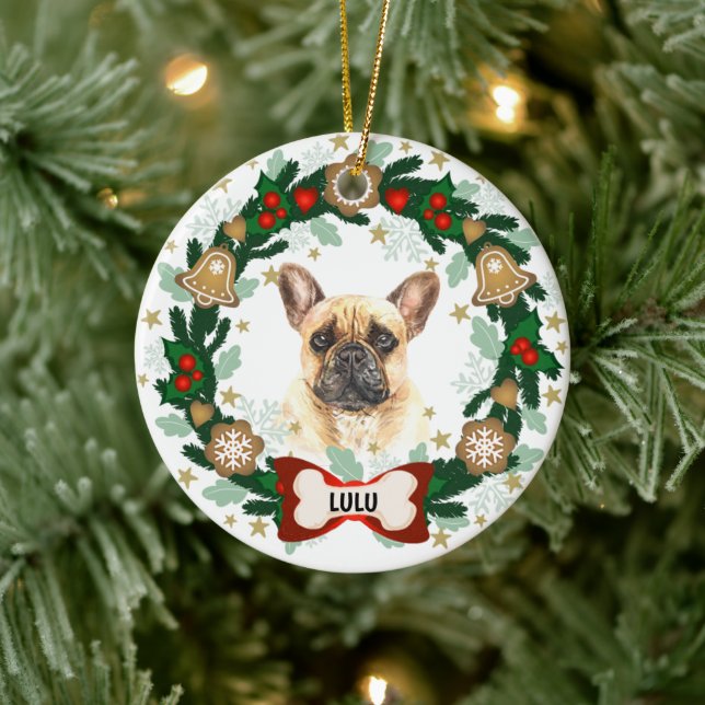 Décoration En Céramique French Buldog Christmas mignon Chien Cookie Wreath (Arbre)
