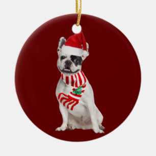 Décoration En Céramique French Bulldog Avec Scaft Casquette Noël