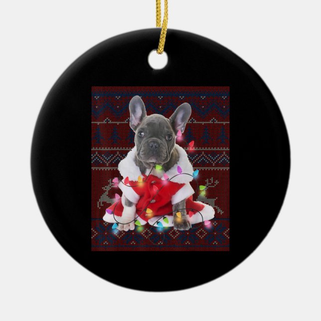 Décoration En Céramique French bulldog Christmas Lights Ugly Sweater Dog (Devant)