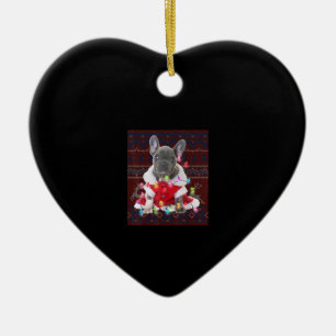 Décoration En Céramique French bulldog Christmas Lights Ugly Sweater Dog