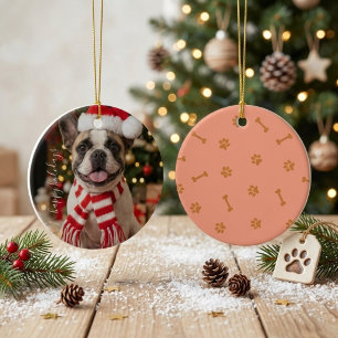 Décoration En Céramique French Bulldog festif chapeau de Père Noël Noël