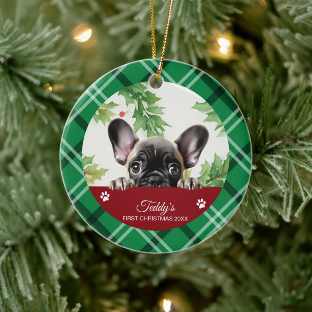 Décoration En Céramique French Bulldog Premier Noël Personnalisé (Arbre)