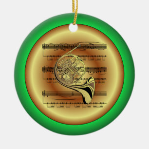 Décoration En Céramique French Horn~Sheet Music~Rouge/Vert/Or~Noël~