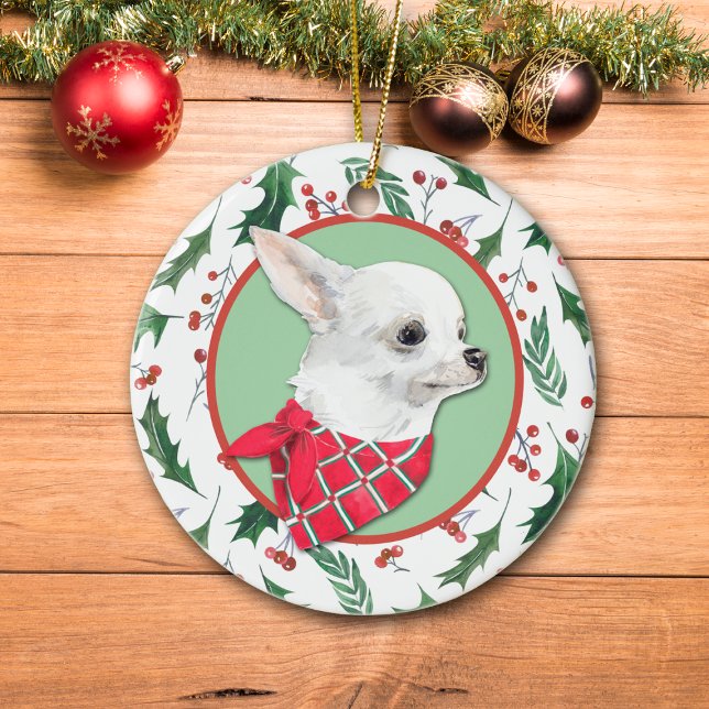 Décoration En Céramique Frontière blanche Chihuahua Chien Holly (Créateur téléchargé)