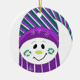 Décoration En Céramique Frosty au chapeau rayé et à l'écharpe