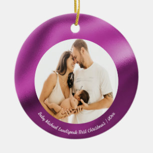 Décoration En Céramique Fuchsia Pink Foil, Bébé 1er Noël