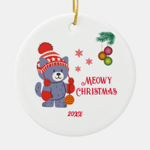 Décoration En Céramique Fun Meowy Noël mignonne Chat Joyeux Noël Boules