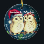 Décoration En Céramique Fun Owl Couple Nuit Avant Noël<br><div class="desc">Un couple de chouettes porte le casquette dans une nuit enneigée,  et le texte du bas dit : "Et mamma dans son "mouchoir,  et moi dans mon casquette... "</div>