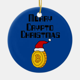 Décoration En Céramique Funky Joyeux Crypto Noël Bitcoin en chapeau de San