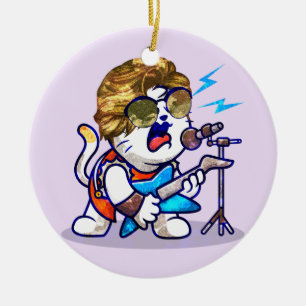 Décoration En Céramique Funky Rockstar Cat - Musique Cool Lover Kitty