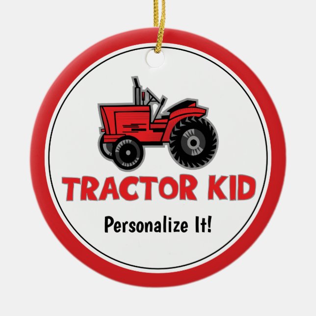 Décoration En Céramique Funky Tractor Kid Red Holiday Personnaliser (Devant)