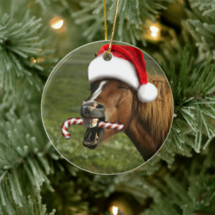 Décoration En Céramique Funny Christmas horse with Santa a smiling