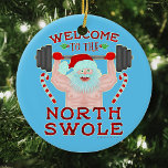 Décoration En Céramique Funny Christmas Santa Claus Swole Weightlifter<br><div class="desc">Vous ne trouverez plus le Père Noël en train de fouiller avec les biscuits. Cette année, il lève du poids au lieu de lunettes de lait. Ce drôle de design de vacances montre un Père Noël torse nu levant une cloche dans ses mains gaillées. Il est entouré d'orteils et de...</div>