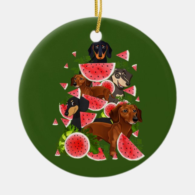 Décoration En Céramique Funny Dachshund Arbre de Noël Watermelon été (Devant)